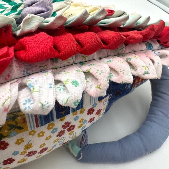 Vintage 1970s Embroidered Patchwork Blue Green Cat Pillow rare one of a kind spi - Picture 13 of 13